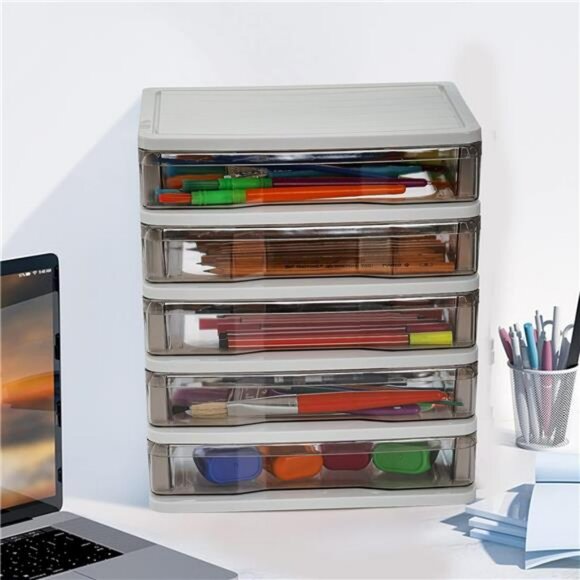 Small Plastic Desktop Storage Organizer with 5 Clear Drawers for Office Crafts - Picture 6 of 7